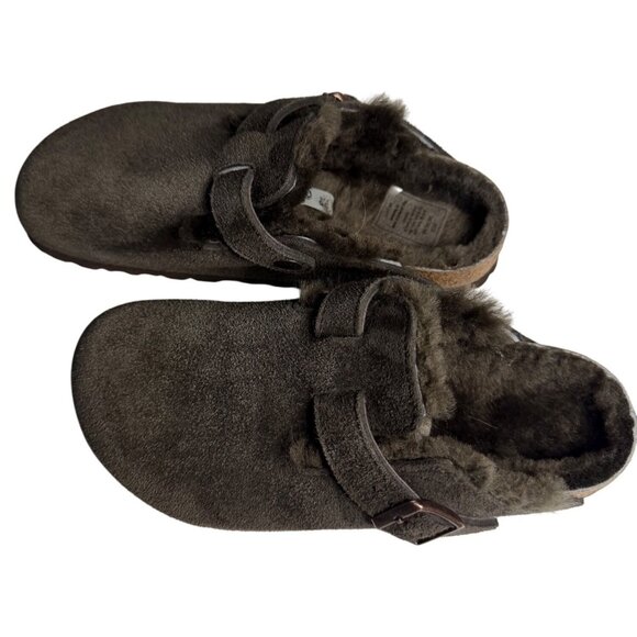 Birkenstock Boston Shearling Mocha Suede Genuine Shearling Lined Size 35 New - Picture 11 of 16